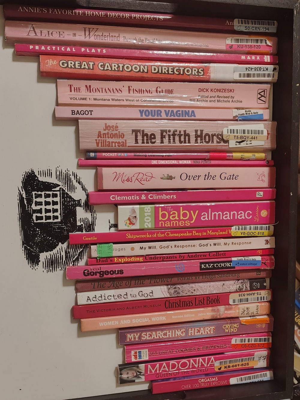 Pink & Red Stacked Books Mixed-Media Wall Art